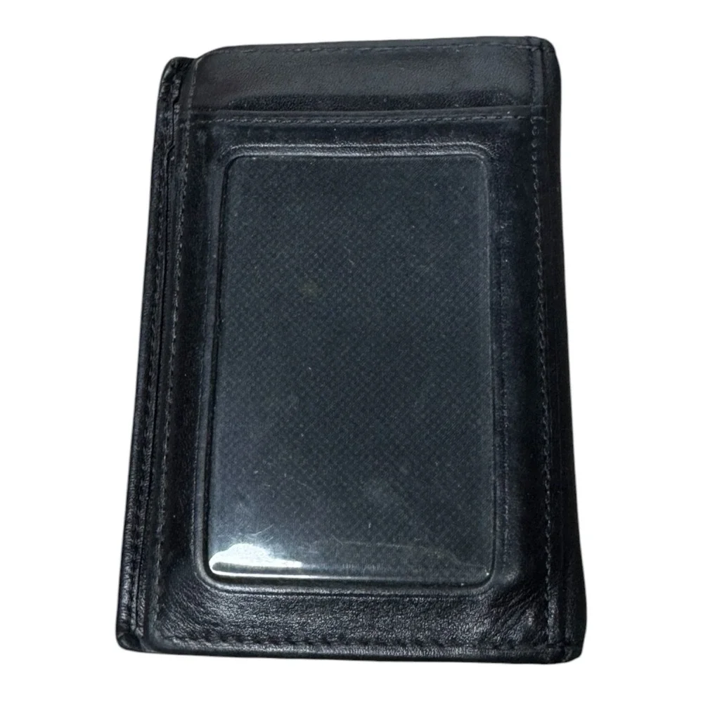 Tumi Mens Black Leather Slim Bifold Wallet with ID Window and Card Slots